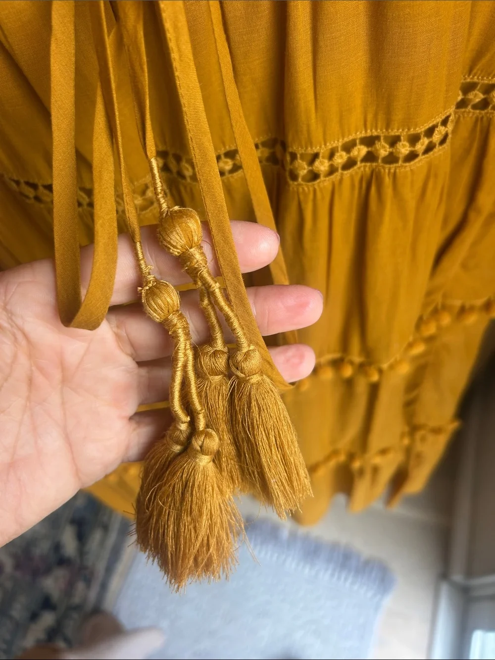 Point Sur Mustard Yellow Tiered Boho Midi Dress - Picture 5 of 9